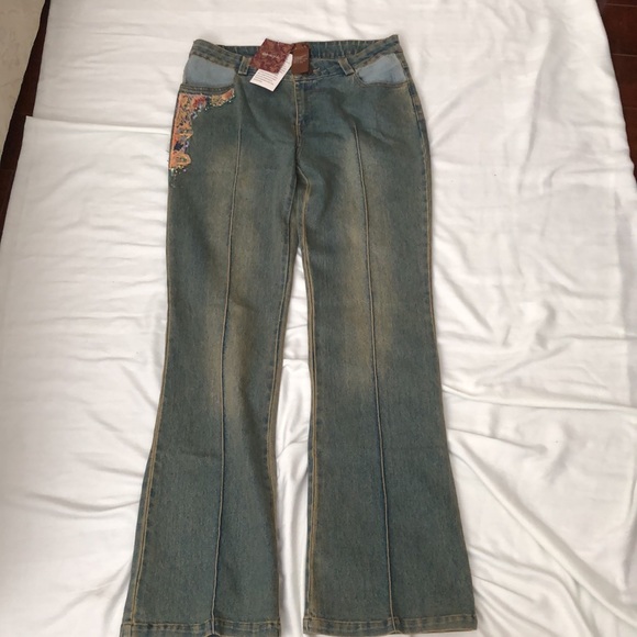 VINTAGE CHAGALL DENIM EMBELLISHED SMJACKET-HIPPIE BOHO APPLIQUÉ BEAD SEQUIN #043 - Picture 11 of 14